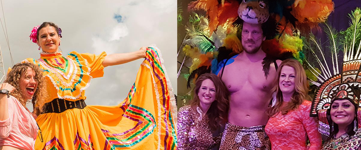 Een groepje zangers in traditionele Mexicaanse klederdracht